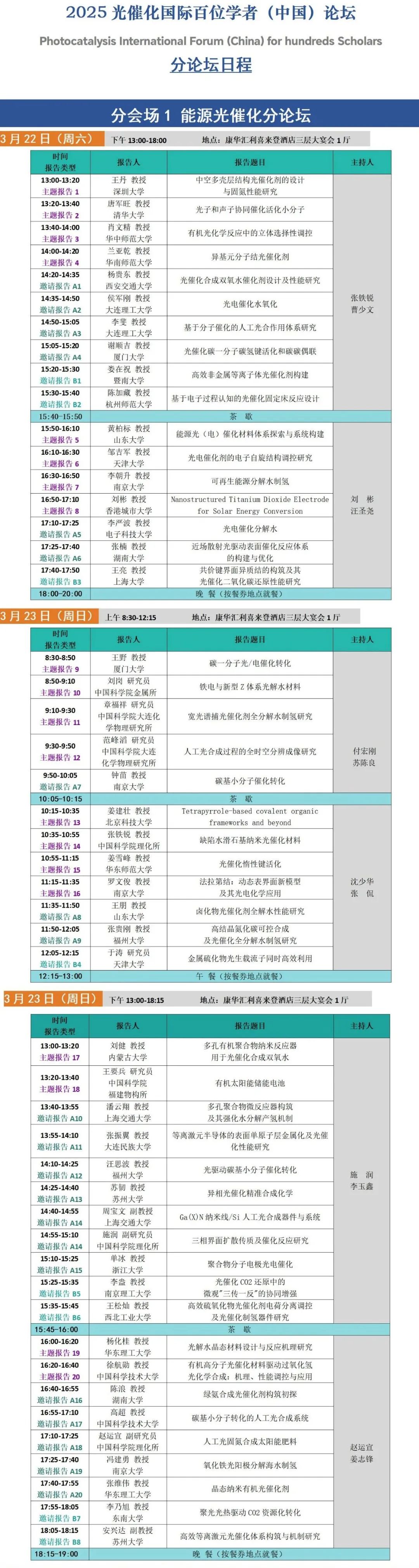 2025第三届光催化国际百位学者（中国）论坛会场1日程